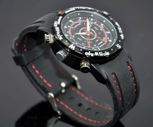 black wrist watch with hidden spy camera for video recording